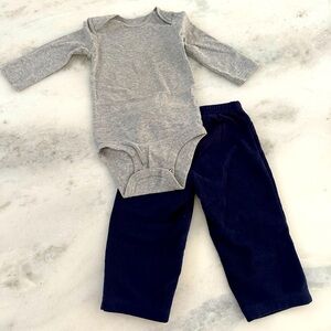 Size 12 months matching set – gray onesie with navy blue fleece pants
